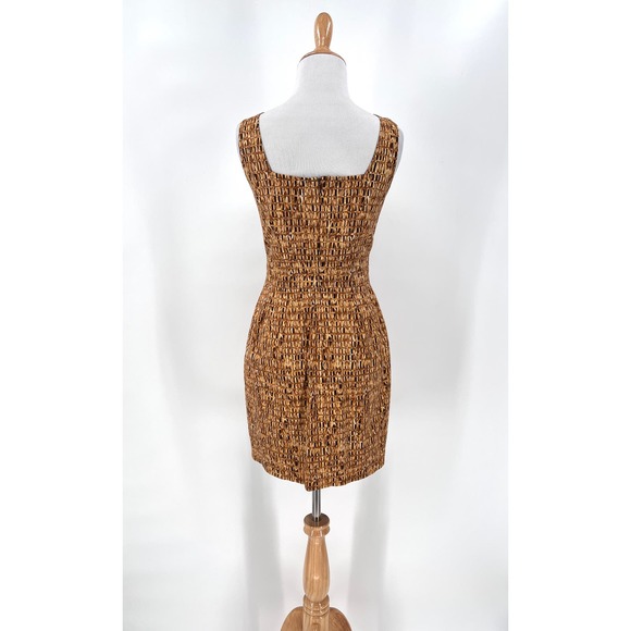 CHETTA B Vintage Dress Womens 4 Tan Brown Cotton Square Neck Sleeveless Sheath - Picture 2 of 16
